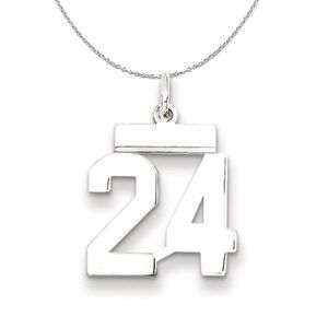Silver, Athletic Collection Medium Polished Number 24 Necklace - 18 In